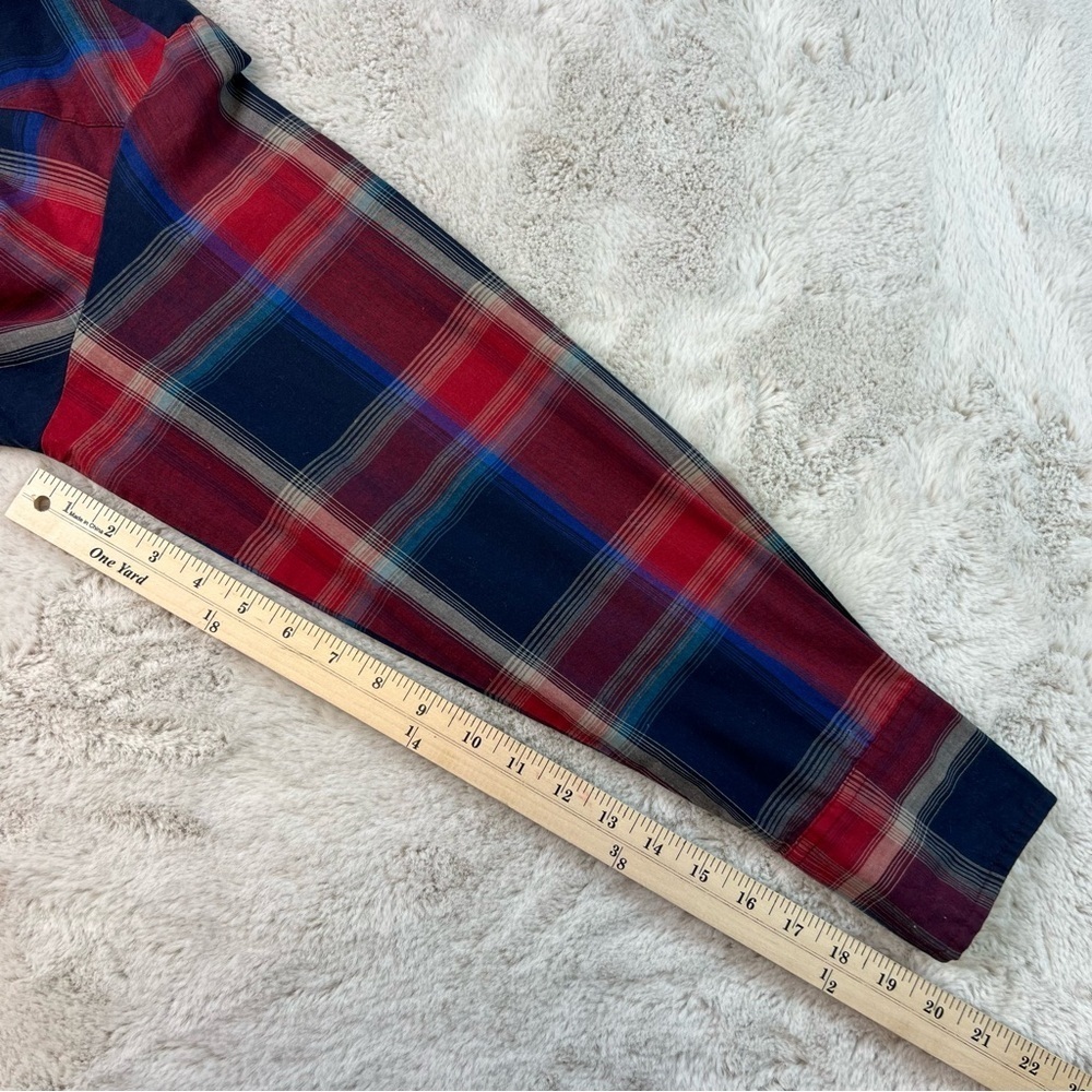 Wrangler Pearl Snap Shirt Casual Plaid Red Blue Western Size 16.5 / 35 - Picture 6 of 7